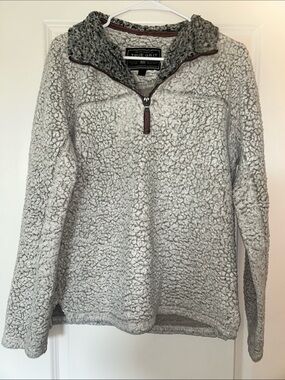 True Grit Light Gray Sherpa Half-Zip Pullover with Maroon Trim